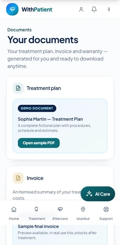 WithPatient dental demo: treatment documents
